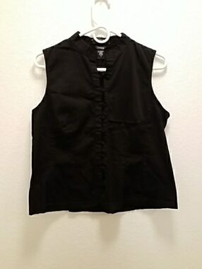 Coldwater Creek Black Sleeveless Button-Front Mandarin Top